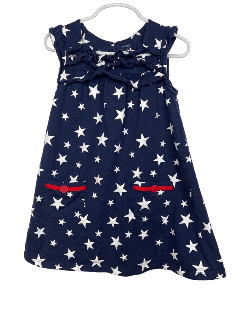 Carters Girls Star Print Dress Size 4 Ruffle Flutter Sleeve A Line
